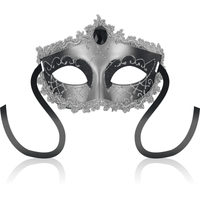 Masque Vénitien Gris et Noir avec Diamant Décoratif