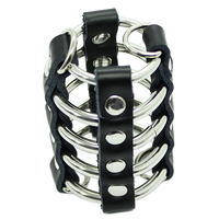 OHMAMA FETISH - CAGE  PÉNIS AVEC ANNEAUX MÉTALLIQUES ET SANGLE EN CUIR