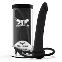 MYTHOLOGY - GODE ANAL COBI ONYX AVEC ANNEAU DE BITE ET TESTICULE 13 CM EN SILICONE
