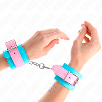 KINK - MIGNONS ATTENTES-POIGNETS BLEU/ROSE AJUSTABLES 16-28 CM X 5 CM