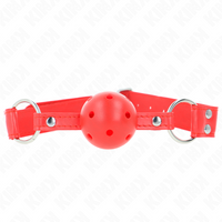 KINK - BÂILLON À BOULE DUR CREUX ROUGE COMPLET 62 x 2 CM