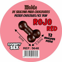 DIABLO PICANTE - MOULE À CHOCOLAT AVEC 12 PÉNIS EN SILICONE À SUSPENDRE ROUGE